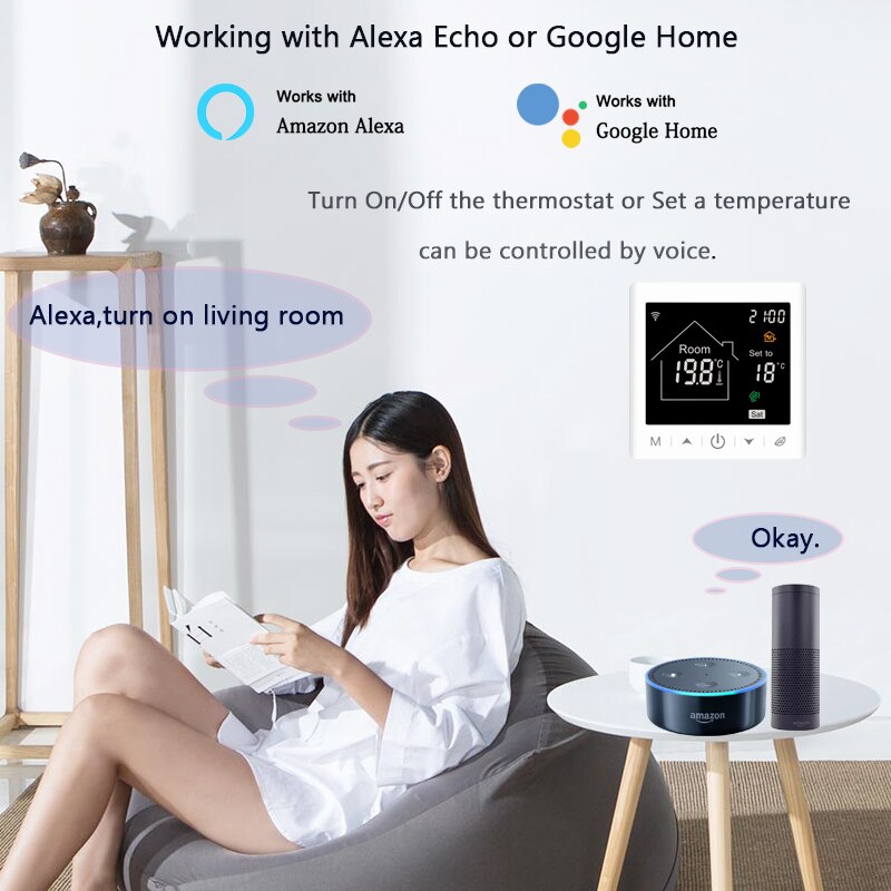 Beok – Thermostat Wifi pour chaudière à gaz, régulateur de température intelligent, Programmable pour pièce chaude, fonctionne avec Alexa