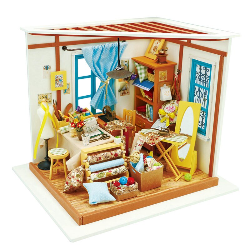 Robotime 15 Kinds DIY House with Furniture Children Adult Miniature Wooden Doll House Model Building Kits Dollhouse Toy: Tailor shop