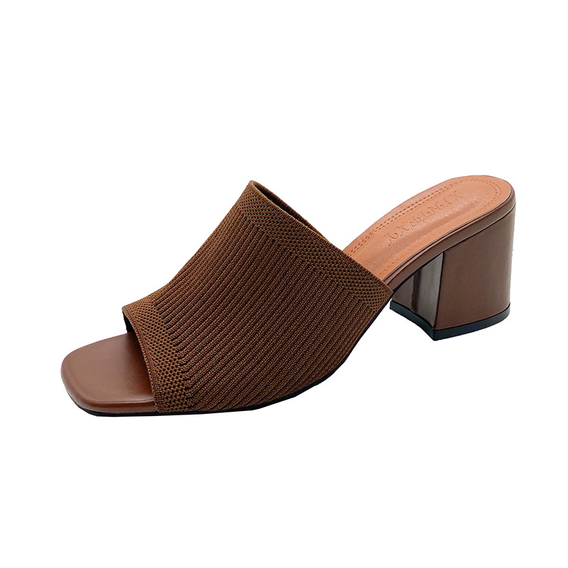 Sandalias de mujer, zapatillas de verano de lujo para exteriores, informales, talla 42, zapatos de mujer, tacones altos con punta abierta suave, sandalias negras: Castaño / 35