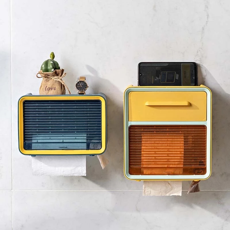 Toilet Paper Holder Wall-Mounted Waterproof Double Layer Storage Box Roll Tube for Toilet Paper Bathroom Accessories