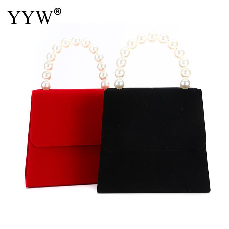 kleine rot Frauen Tragbare Kunststoff Perle Hochzeit Handtasche Schwarz Pleuche Handtasche Jahrgang Bote Taschen Schulter Crossbody-tasche