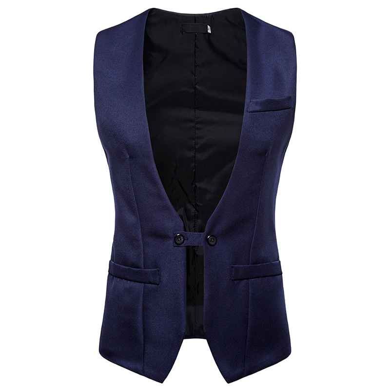 Miesten kapea istuvuus kaksirivinen pukuliivi syksyinen hihaton liivi miesten hääpuku sulhasen smokkiliivit chaleco hombre: Laivasto / L