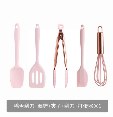 Kitchen Silicone Spatula Heat Resistant Non-stick Pan Cooking Tool Home Leaking Shovel Scraper Kitchen Utensils Set Accessories: 5Pcs set