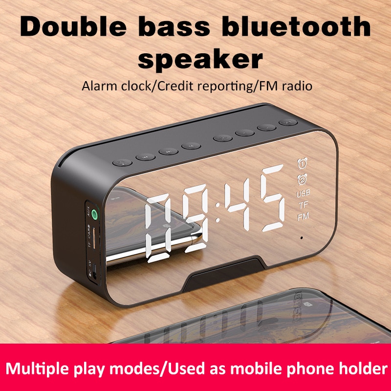 Spiegel Waterdichte Bluetooth Speaker Met Wekker Draagbare Oplaadbare Draadloze Luidsprekers Soundbar Subwoofer Luidspreker