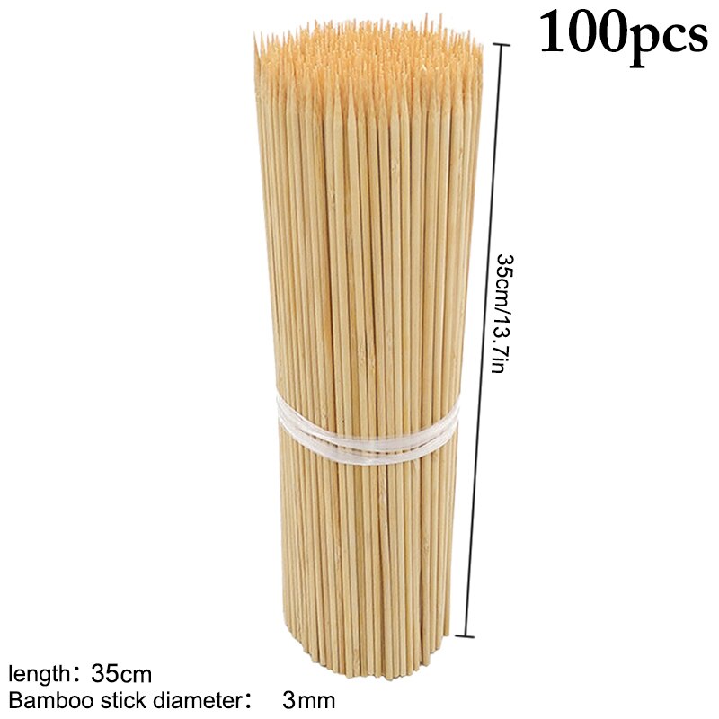 100PCS Bamboo Skewers Natural Disposable Skewer Sticks Kebab Skewers for Grill Bamboo Meat Tool Disposable Long Sticks: E