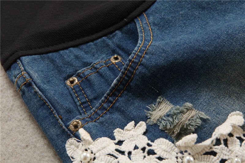 Neue Sommer Mutterschaft Hosen spleißen Spitze Mutterschaft Denim kurze Hose Bauch Unterstützung Mutterschaft kurze Hose