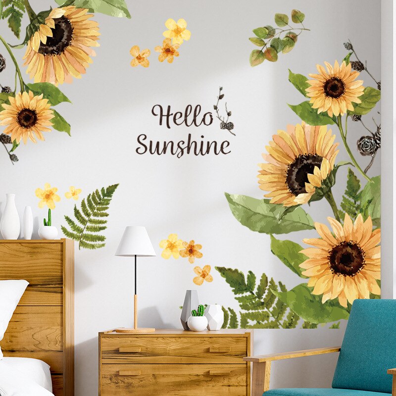 Wall Stickers Flowers for Living Room Home Wall Decorations Sunflower Decals Posters Self-adhesive Vinyl Wallpaper Murals: Default Title