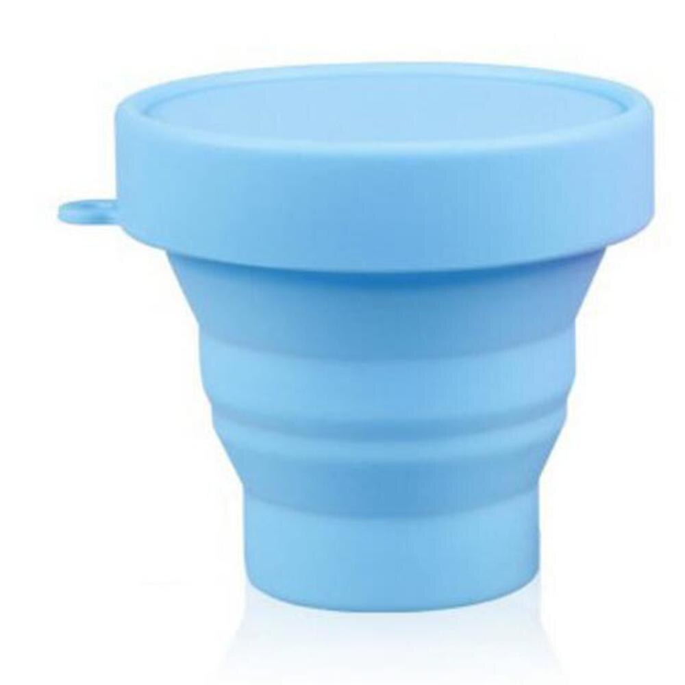 Nueva silicona portátil retráctil taza plegable con tapa al aire libre telescópico Copa plegable para beber viajes de Camping taza de agua: BLUE