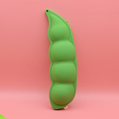 Eggplant Bean Pod Shaped Pen Case Silicone Pencil Bag Students Pencil Bag Primary Secondary School Stationery Kawaii Pencil Case: Dark Green Pea