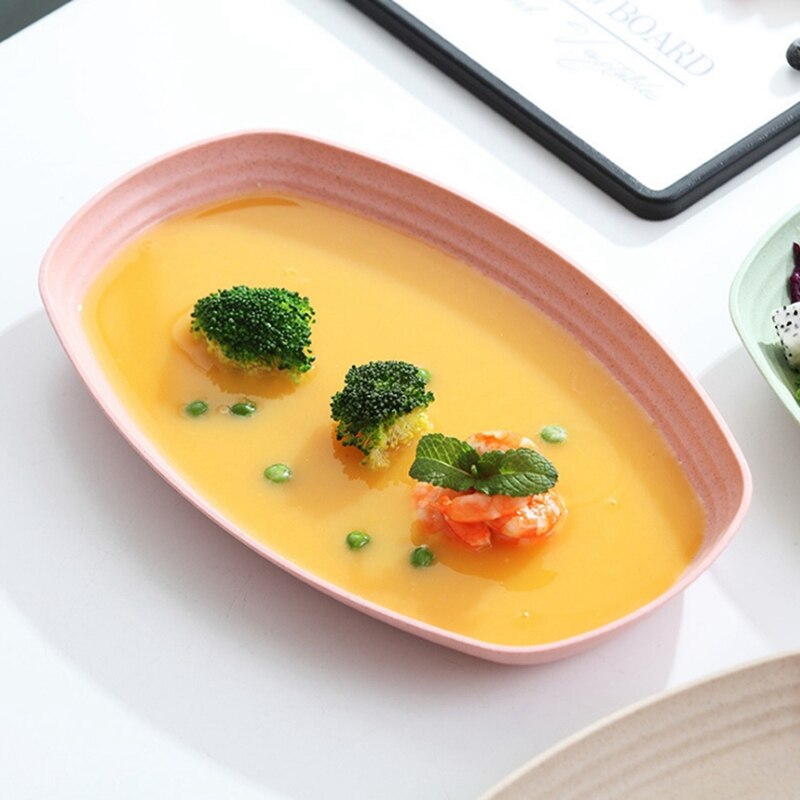 4Pcs Tarwe Stro Ovale Vorm Fruit Dessert Voedsel Opslag Platen