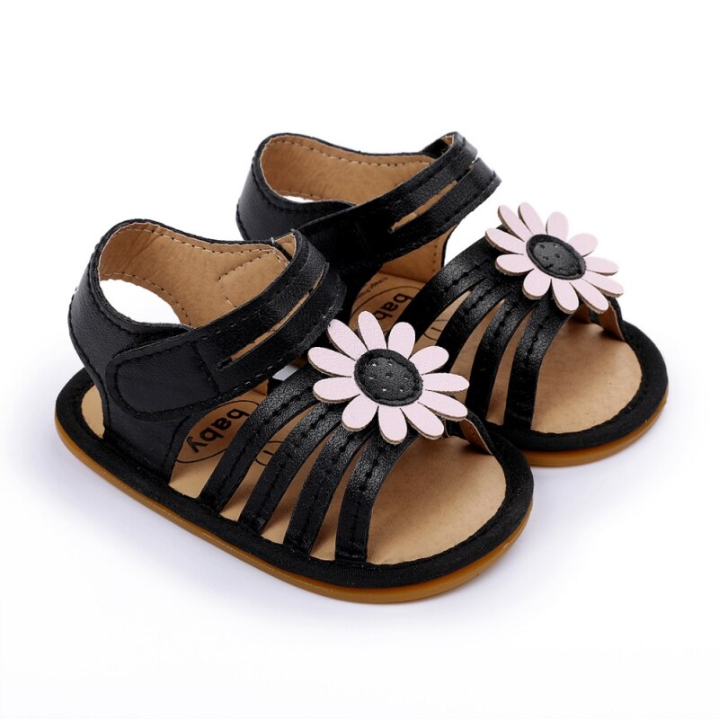 Sandaal Pasgeboren Baby Meisje Zomer Bloem Mode Zachte Zool Antislip Prinses Baby Schoenen Kinderen Strand Schoenen: Black / 13-18 months