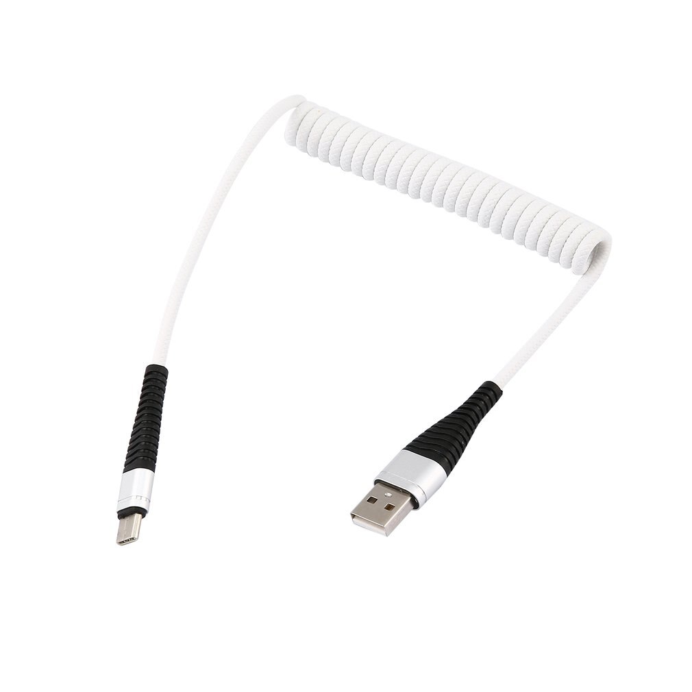 USB-C Type C Kabel Splitveer Spiraal Type-C Mannelijke Verlengsnoer Data Sync Charger Wire Oplaadkabel: WHITE