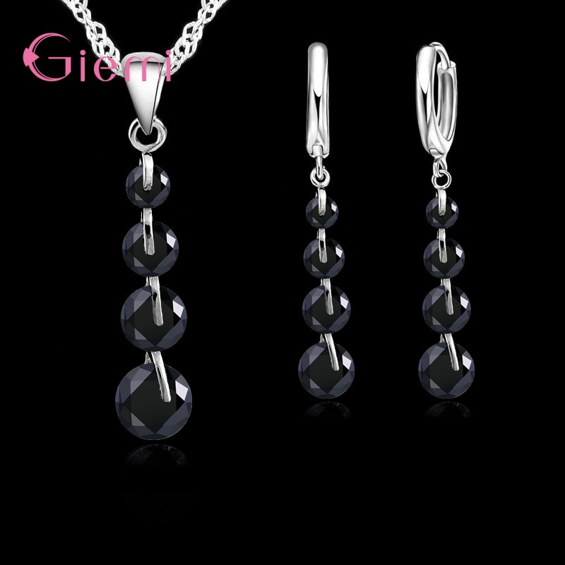 Real Romantic 925 Sterling Silver Cubic Zirconia Crystal Pendant Necklace Earrings Jewelry Set For Women Choker Wedding: green