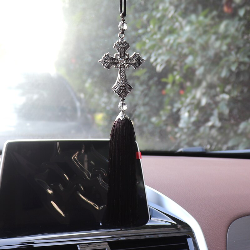 Cross Car Pendants For Auto Decor Jesus Christian Religious Car Rearview Mirror Hanging Ornaments Car Accessories For Man