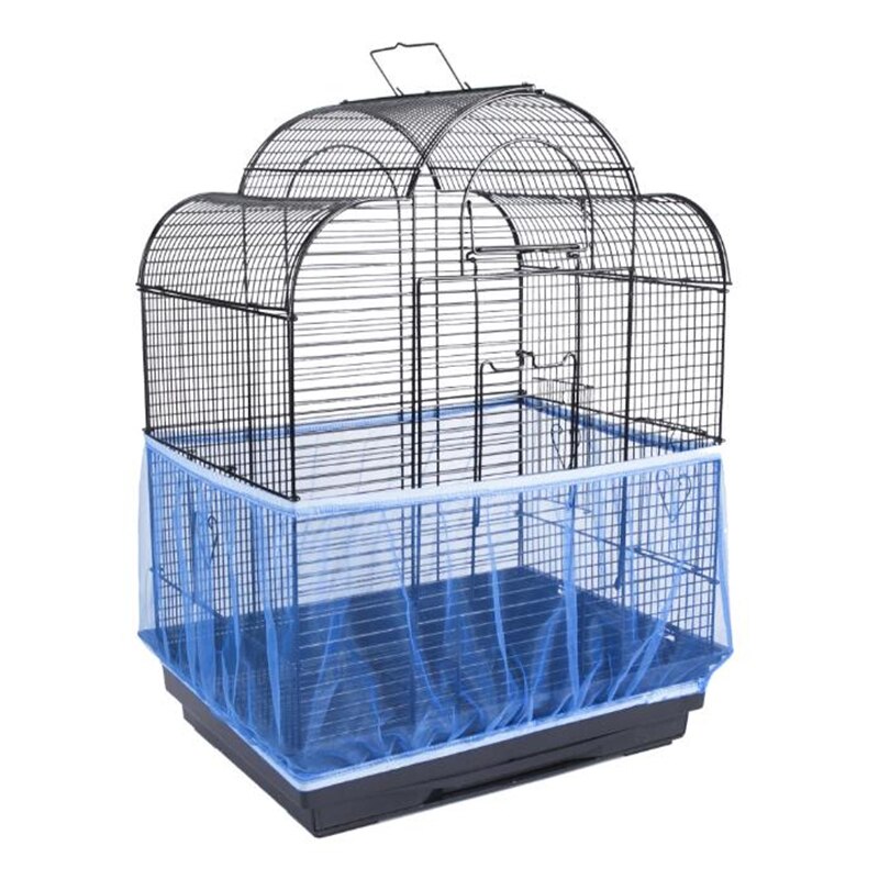 Nylon Mesh Bird Cage Cover Shell Skirt Net Easy Cleaning Seed Catcher Guard Bird Cage Accessories Airy Mesh Parrot Bird Cage Net: Blue / M
