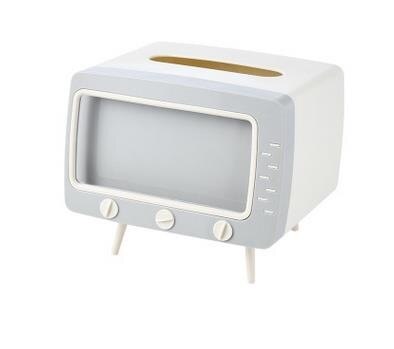 Boîte à mouchoirs créative en forme de télévision avec support de téléphone portable, distributeur Vintage pour serviettes de table, multifonctionnelle, nouveauté: WHITE