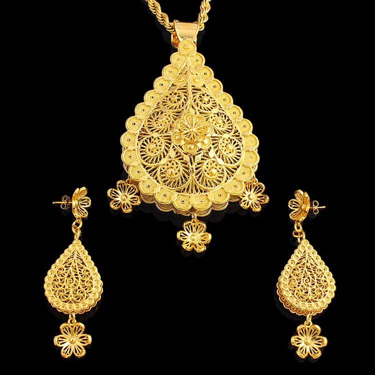 Adixyn Afrikanische Große Größe Schmuck Gold Farbe Halskette/Ohrringe/Anhänger für Frauen Arabischen/Afrikanische Hochzeit/Party N08082