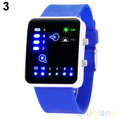 Sport LED Digitale Horloges Vrouwen Mannen Mode Unisex Binaire Systeem LED Vierkante Wijzerplaat Siliconen Band Quartz Horloge для влюбленных: Royal Blue