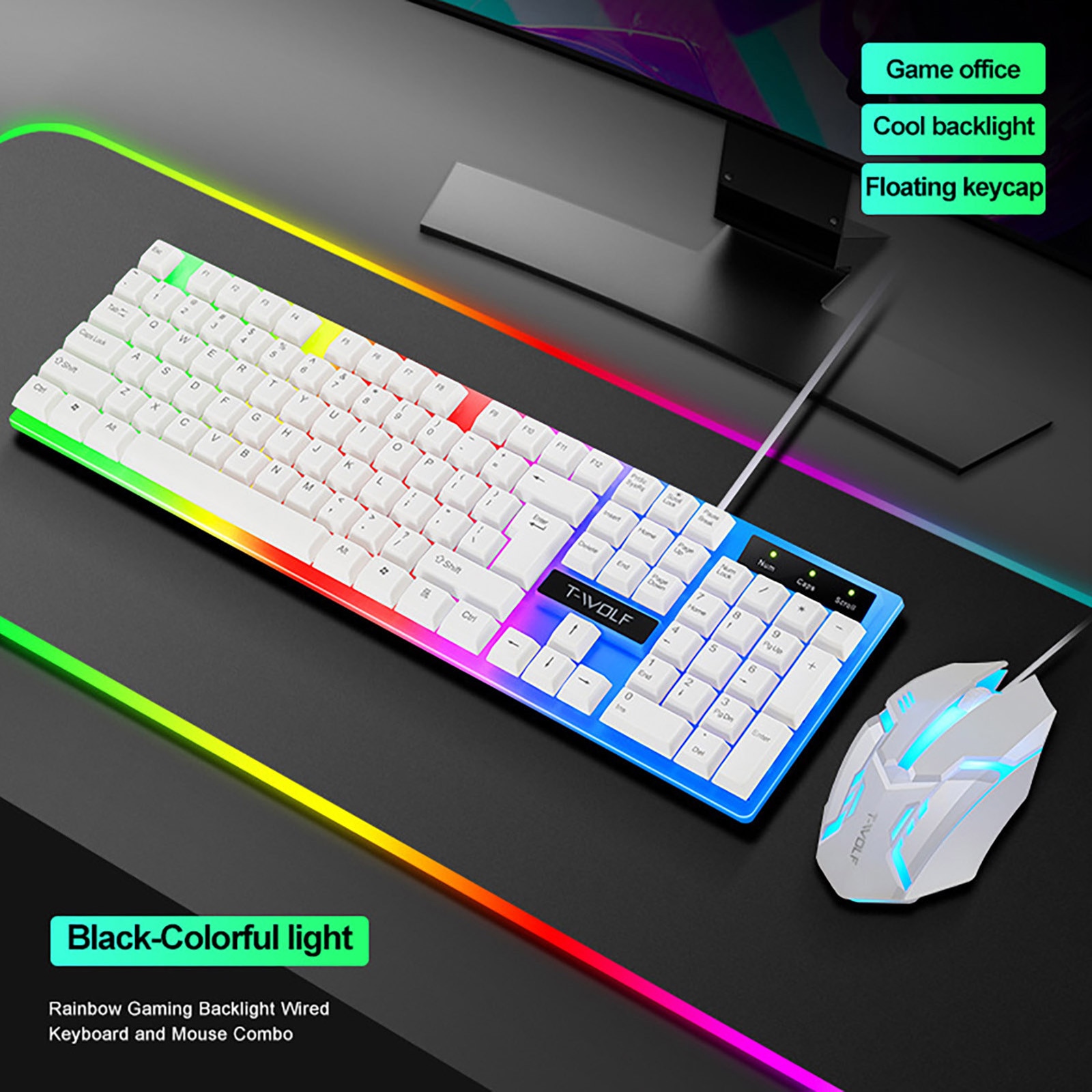 Tf230 Regenboog Backlight Usb Ergonomische Gaming Toetsenbord En Muis Set Voor Laptop Draadloos Toetsenbord Toetsenbord Draadloze Bluetooth
