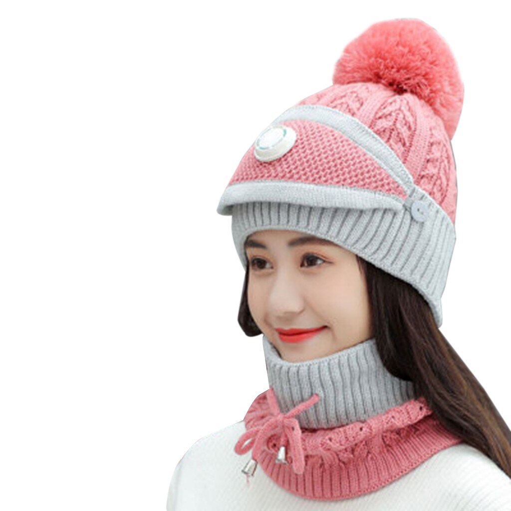 Adult Cycling Face Mask Beanie Hats Winter Knitting Plush Bomber Hats And Scraf Outdoor Protection Windproof Bomber Hats Se6: Pink