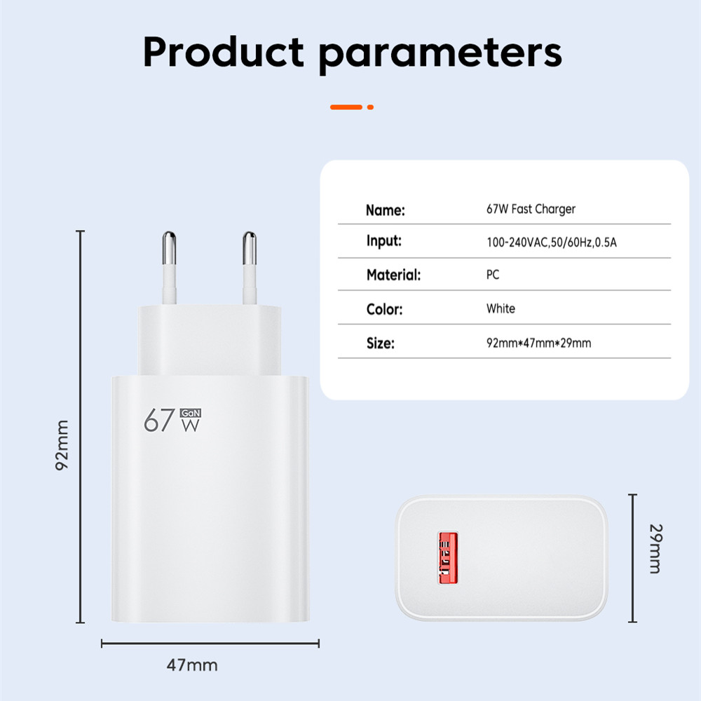 67W USB Fast Charger Quick Charge 3.0 QC3.0 for Xiaomi 14 13 12 11 Ultra Redmi Note 12T 13 Pro Turbo POCO F5 USB Phone Adapter