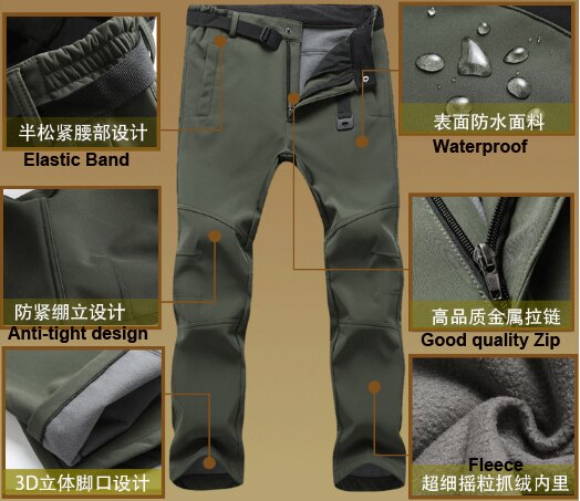 MAZEROUT Man Winter Waterproof Fishing Trekking Softshell Fleece Outdoor Hiking Pants Travel Camping skiing Warm Trousers 3XL P5