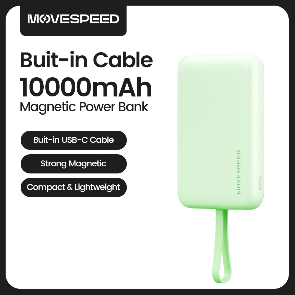 MOVESPEED L10 Magnetische Power Bank 10000 mAh Draagbare Externe Batterij Ingebouwde Type C Kabel voor MagSafe Powerbank voor iPhone 16: YELLOW