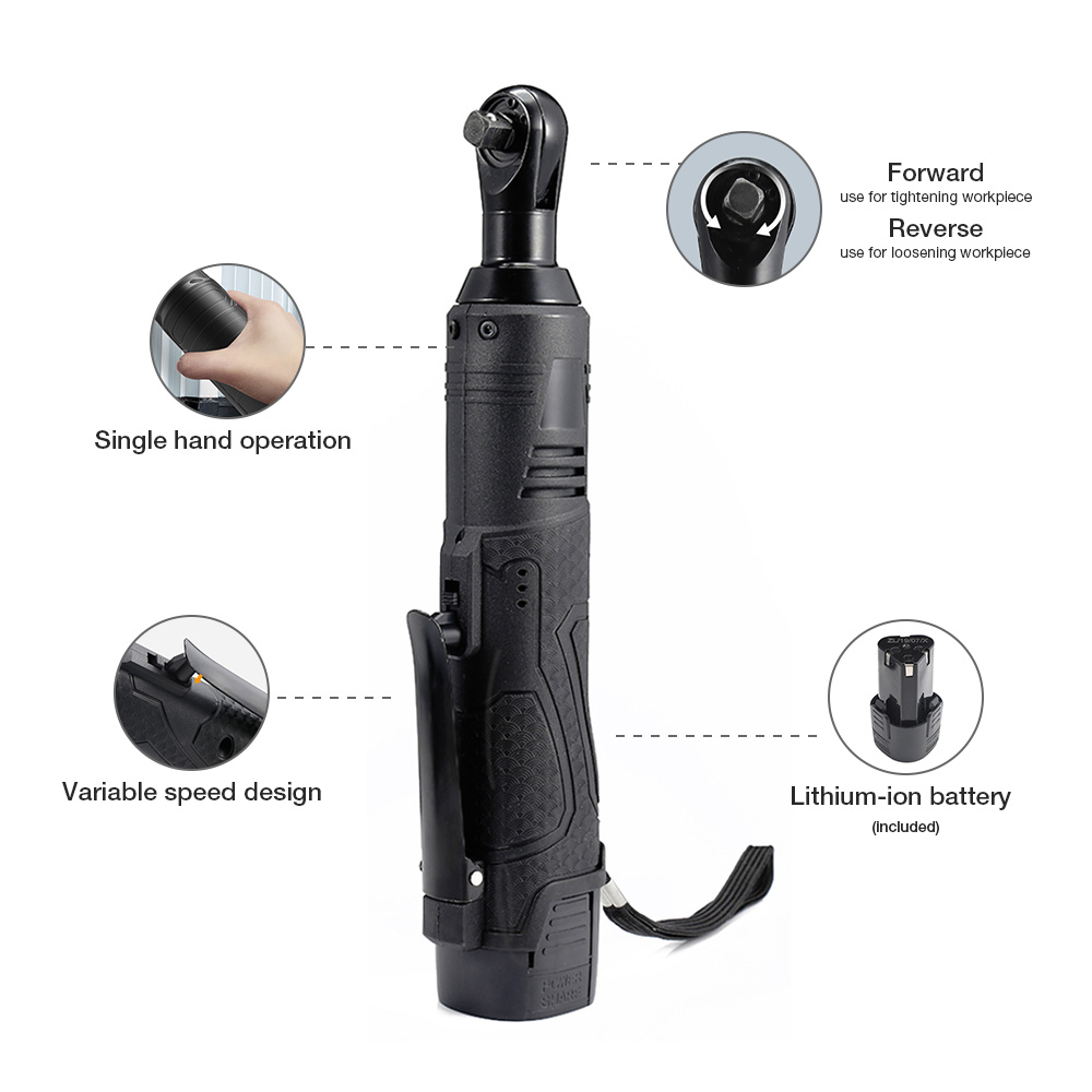 3/8'' 12V 18V 28V 2 Lithium-Ion Battery Electric Ratchet Wrench Rechargeable Electric Cordless Right Angle Wrench For Car