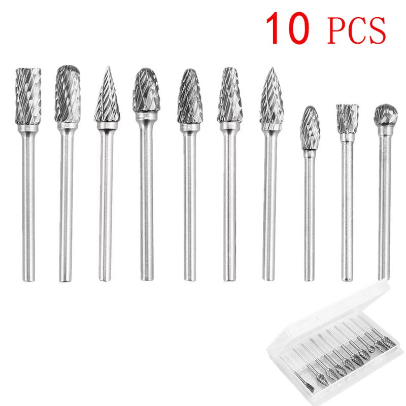 10pcs Metal Drawing Tungsten Carbide Milling Cutter Rotary Tool Burr CNC Engraving Abrasive Tools Metalworking Milling Polishing: Default Title
