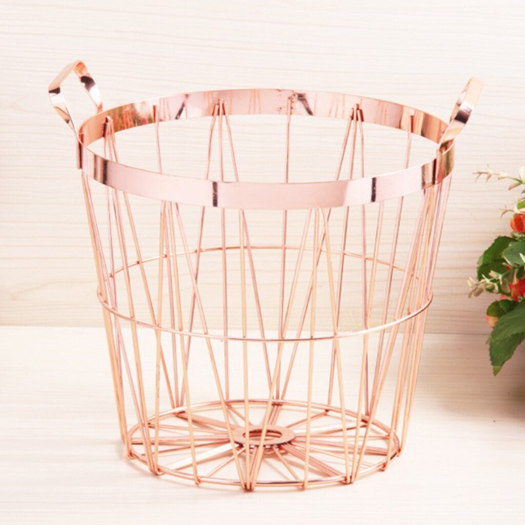 Metall Draht Organizer Lagerung Behälter Körbe, nordisch Stil Wäschekorb mit Griffe, für Küche, Schlecht, speisekammer, Waschküche: Rose Gold S
