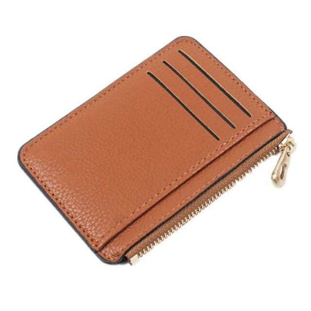 1pcs Slim Women Card Holder Pu Leather Unisex Zipper Business Card Case Men Credit Mini Cards Holder Wallet: Coffee