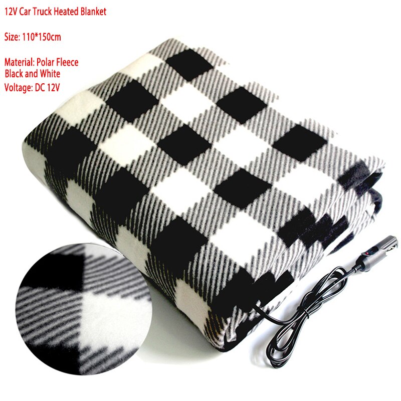 12V Car Winter Navy Blue Polar Fleece Constant Temperature Heating Blanket Car Electric Blanket Cover Pad Mat 3 Model: Black and White