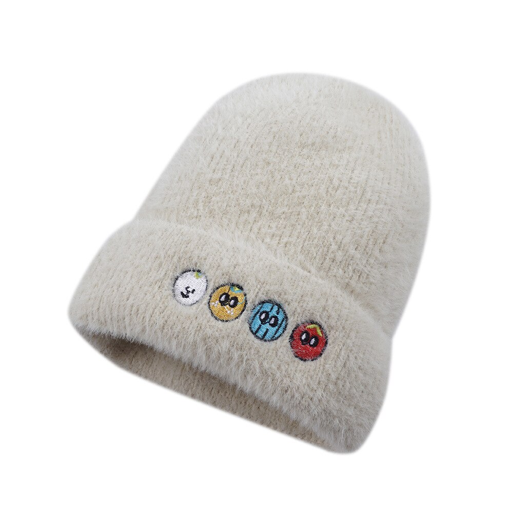 Zimowy nowy wełniany czapka walcowana krawędź spiczasta czapka robiona na drutach norek sierść królika zagęszczona ciepła wełna czapka: Beżowy