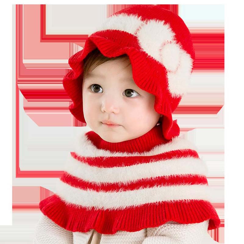 Doitbest-gorro de punto con lazo para niño, gorros de punto para niño de 8 meses a 3 años, 2 uds de rayas para niñas pequeñas, gorro y chal de invierno: Rojo