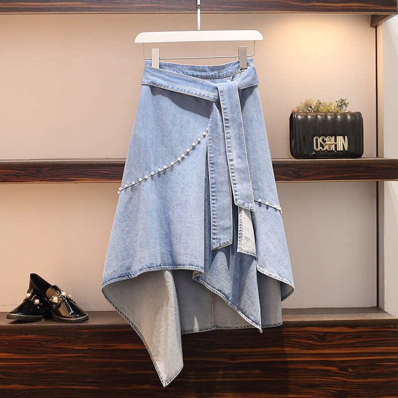 Women S Irregular Big Pocket High Waist Zipper Denim Skirt
