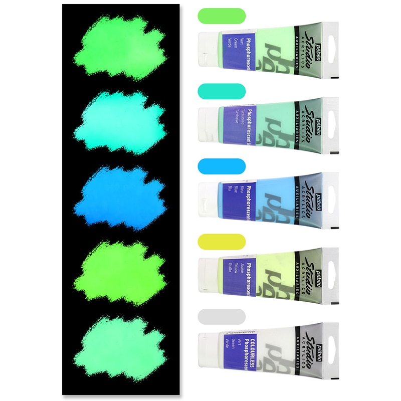 100ML pébéo Acrylfarbe glühen in das dunkel Leuchtende farben Leucht Pigment Fluoreszierende Faser malerei für stoff Kunst liefert