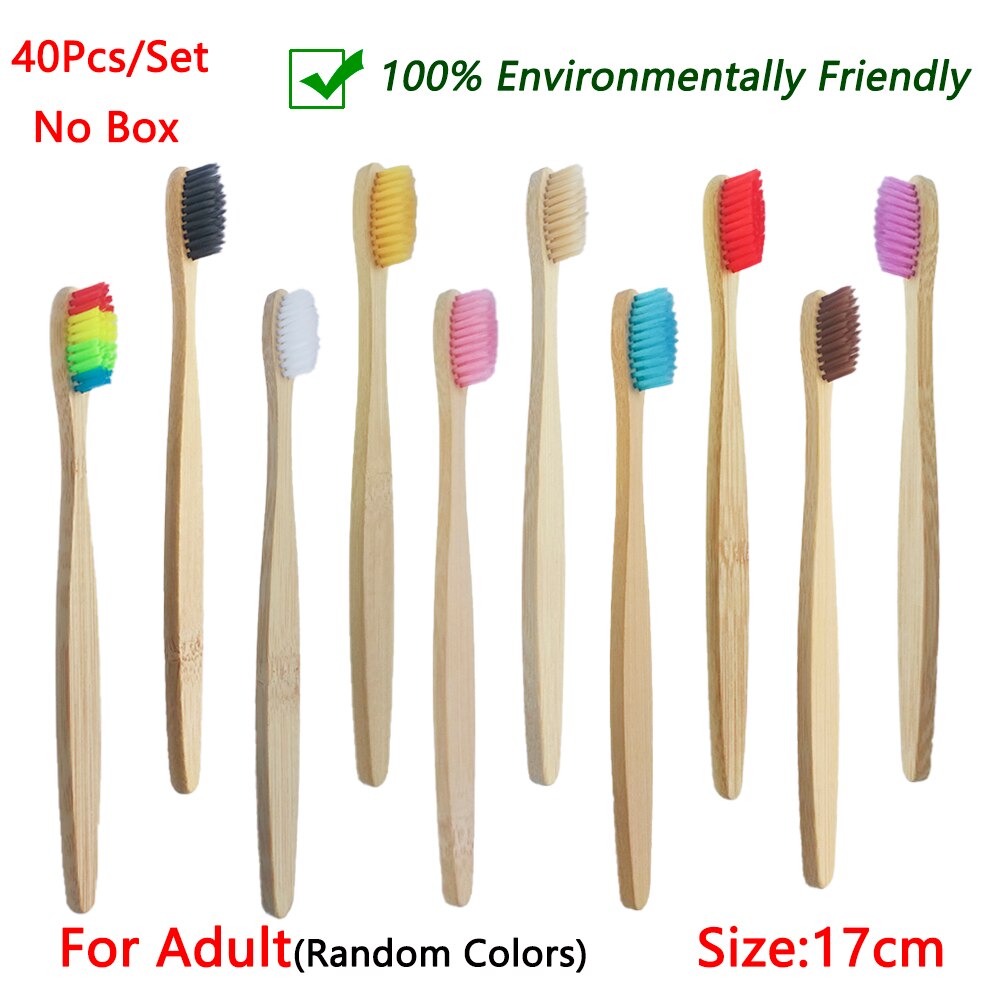 40 Pack Zahnbürste Umweltfreundliche Regenbogen Bambus Weiche Fibre Zahnbürste Biologisch Abbaubar Zähne Pinsel Solide Bambus Griff Zahnbürste: 40Pcs Adult Random