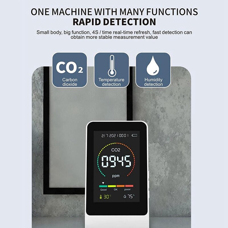Portable CO2 Meter, Smart 3-In-1 Tool For Carbon Dioxide Detection, Thermometer For Monitoring Indoor Air