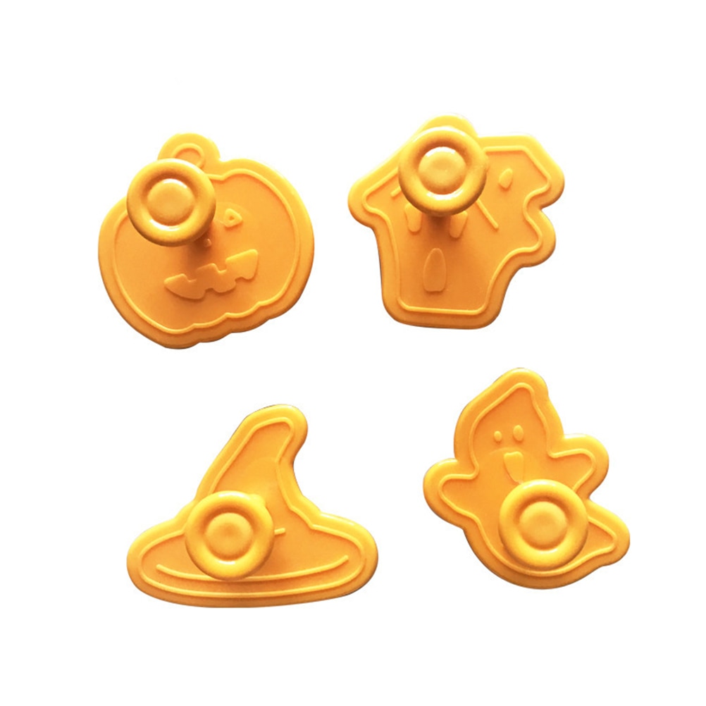 4 Stuks Halloween Pompoen Cookie Cutter Plunger Cake Decorating Gereedschap Diy Bakvorm Cookie Cutters Keuken Gereedschap