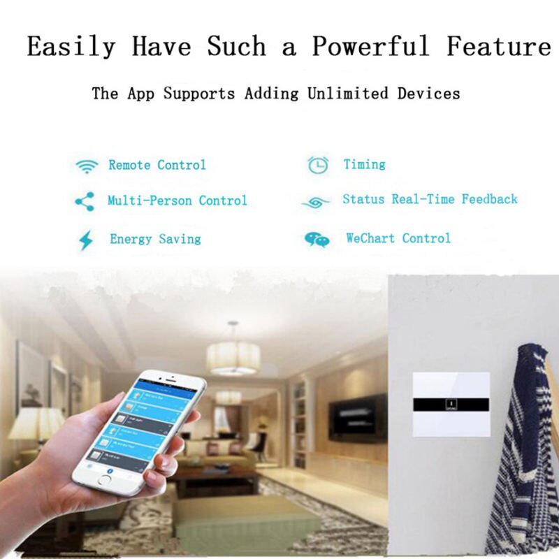 Smart Light Switch Home Automation Module Wifi Wireless Remote Control Wall Light Press Timer Switch 1 Gang With Glass Panel E