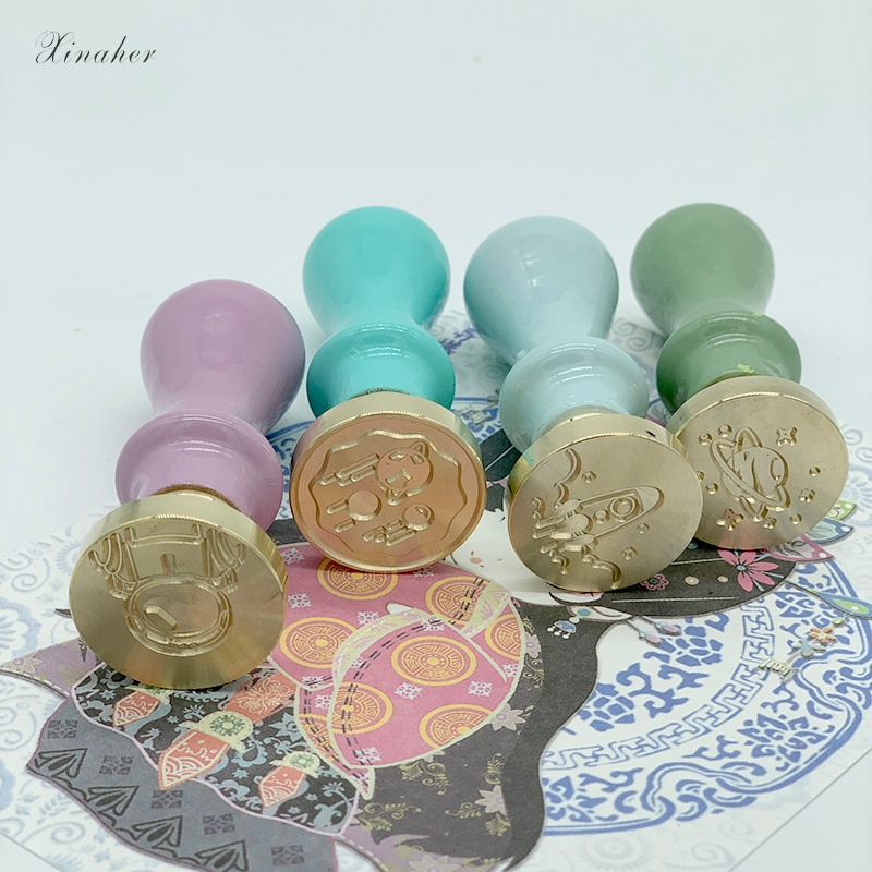 Trä vaxtätning stämpelhandtag mässing tätning vaxstämplar huvud vintage planet raket vaxtätning kopparhuvud för scrapbooking