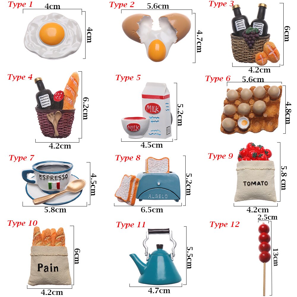 Refrigerator Ornament Whiteboard Kitchen Tools Fridge Magnet Cartoon Food Shape Bread Egg Milk Magnetic Stickers