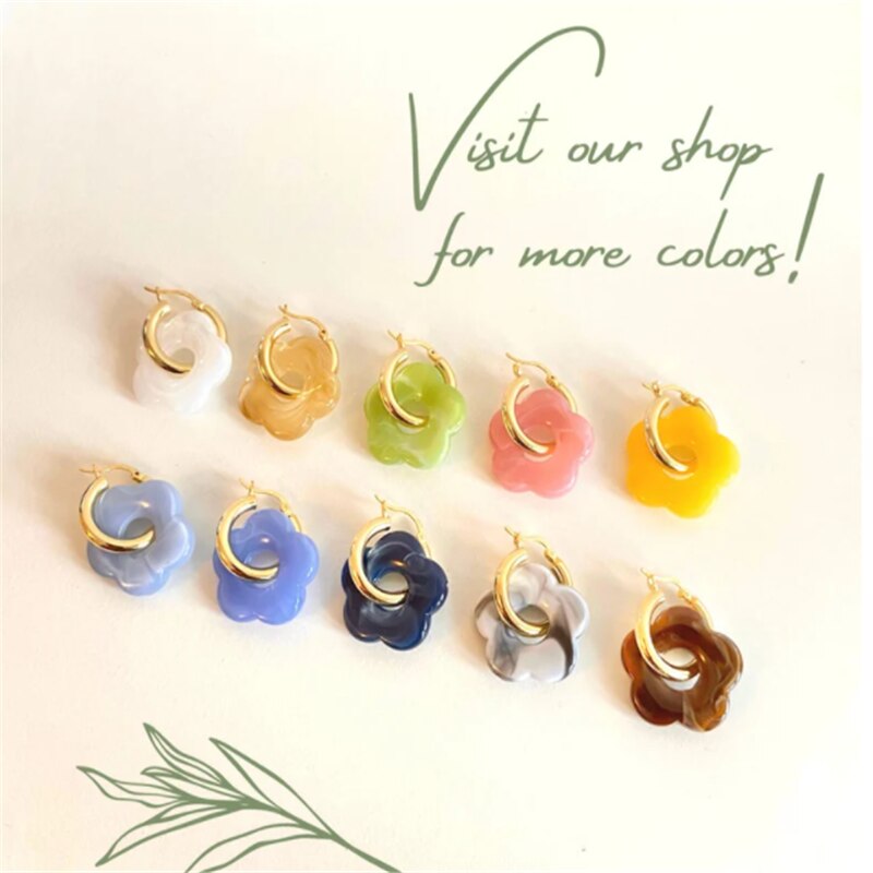 Retro Daisy Flower Resin Earrings Minimal Jewelry Neon Hollow Flower Blossom Acrylic Hoop Earrings Flower-shaped Resin Acetate