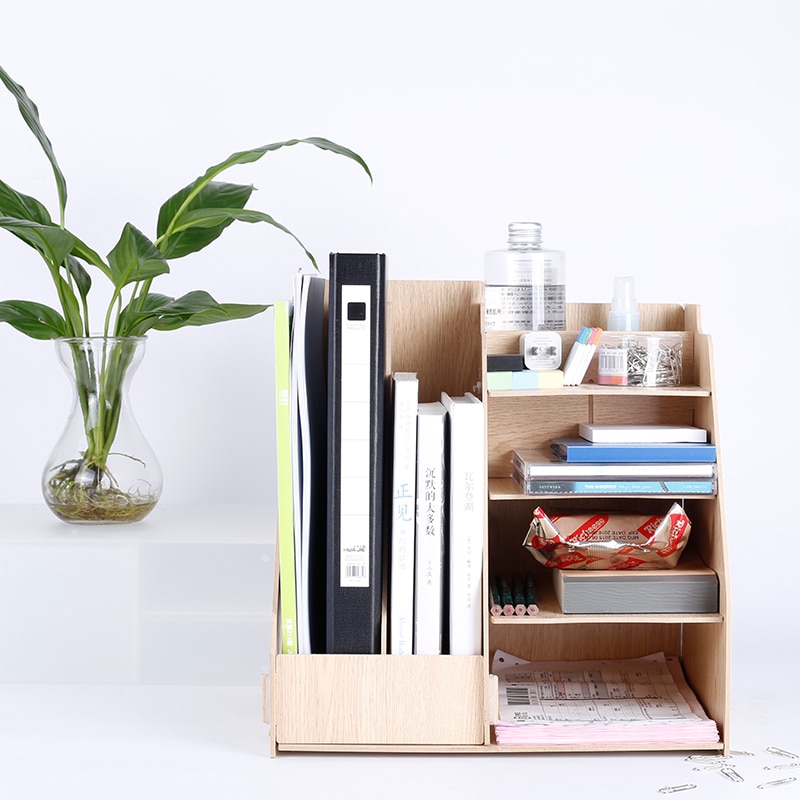 DIY desk accessories solid organizer multi-function magazine organizer file tray bookends holder document office organizer