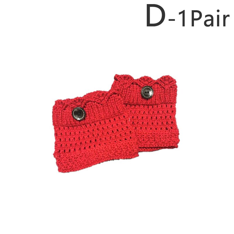 Calentadores de piernas de Invierno para mujer, botas de punto de ganchillo, puños, botas cortas elásticas, calcetines negros, botas cálidas informales de , 2 piezas: Rojo