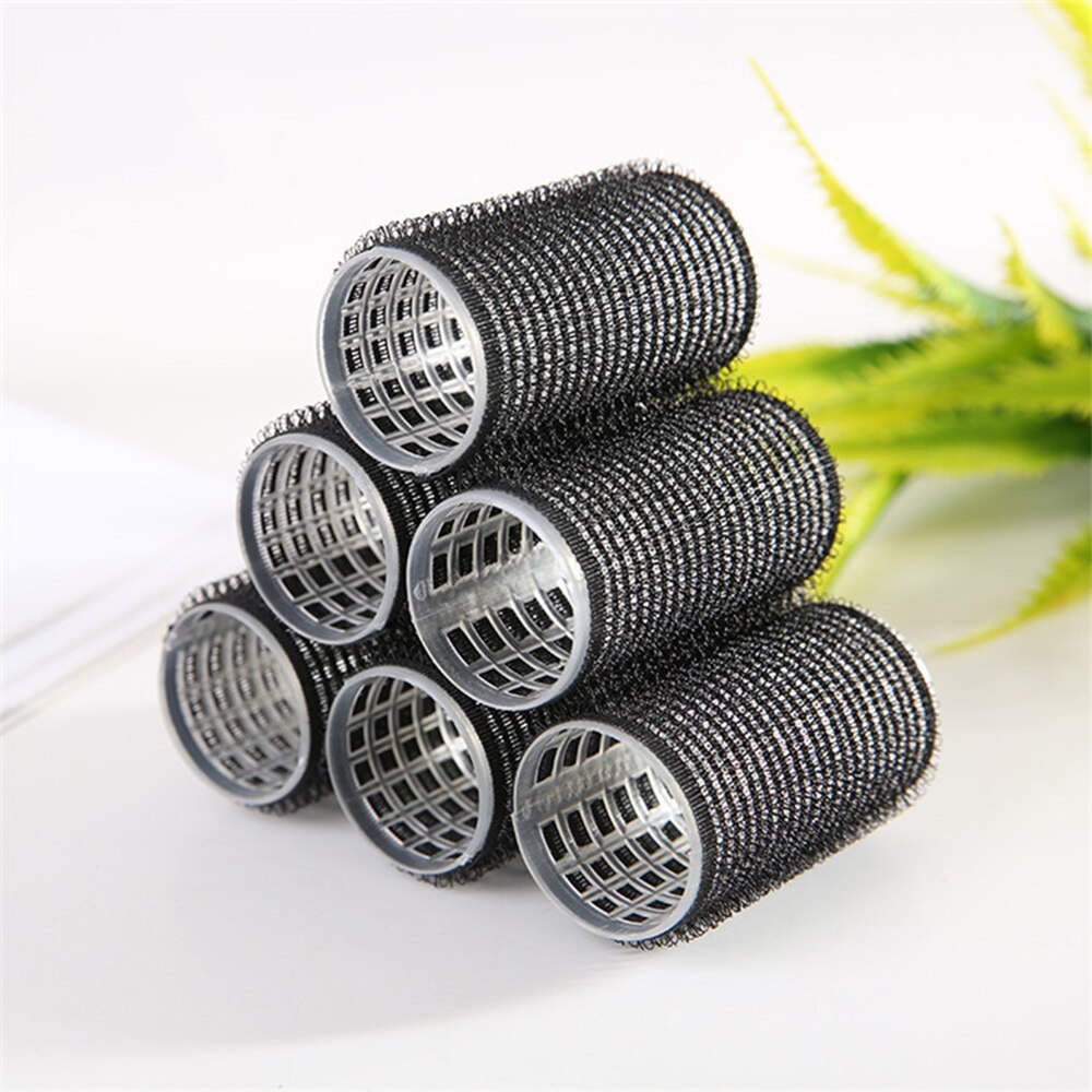 6 stuks grote zelfklevende haarrollers professionele salonkappers krultangen multi-size kapsalon gereedschap diy haarrollers: Zwart