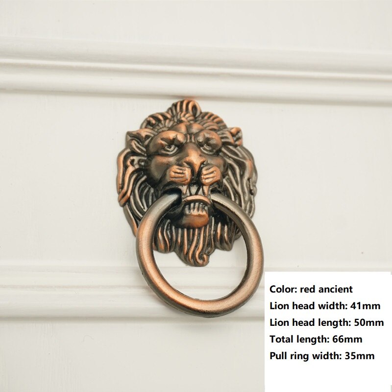 Pull Ring Deurklopper Animal Hoofd Massief Hout Gouden Leeuw Hoofd Houten Deur Handvat Pull Ring Push-Pull Antieke ouderwetse Hand: Zilver