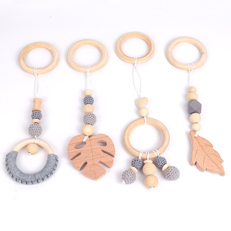 Nordic Baby Gym Spelen Kwekerij Zintuiglijke Ring-Pull Bijtring Speelgoed Baby Rammelaar Speelgoed Voor 0-12 Maanden Houten kralen Hanger Speelgoed Room Decor: 4pcs-WT230A