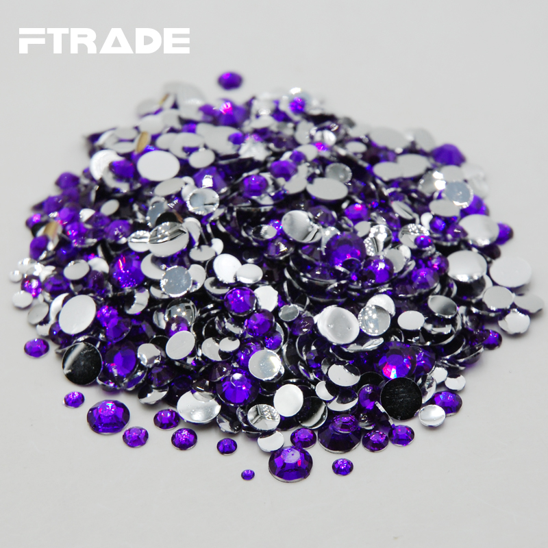 Violet Rhinestone Gemengde Maten Top Niet Hotfix Plaksteen Acryl Steentjes Voor Nail Art Decoratie Diy Nagel Mix Kralen