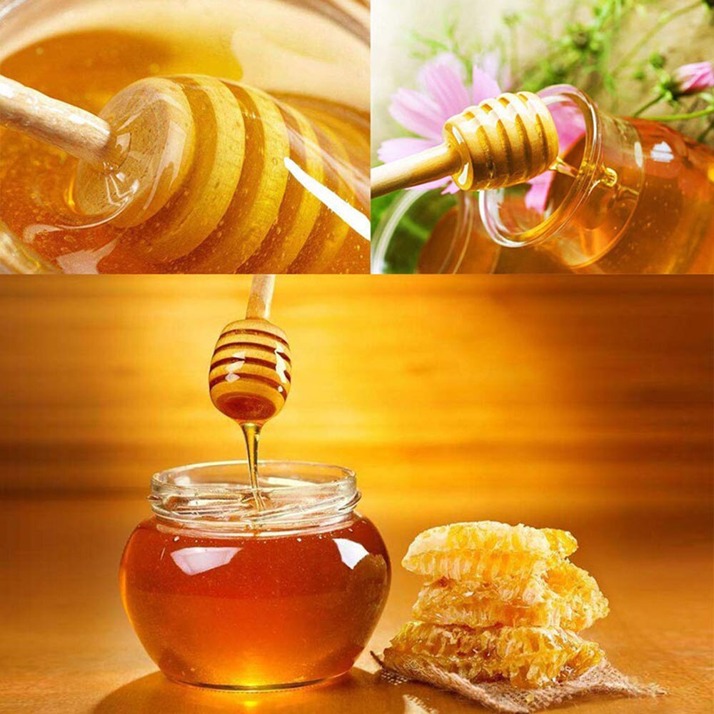 50 100 stk / pakke mini 8/10cm træ honning dipper sticks individuelt pakket server til honningkrukke dispensering dryssregn honning skeer
